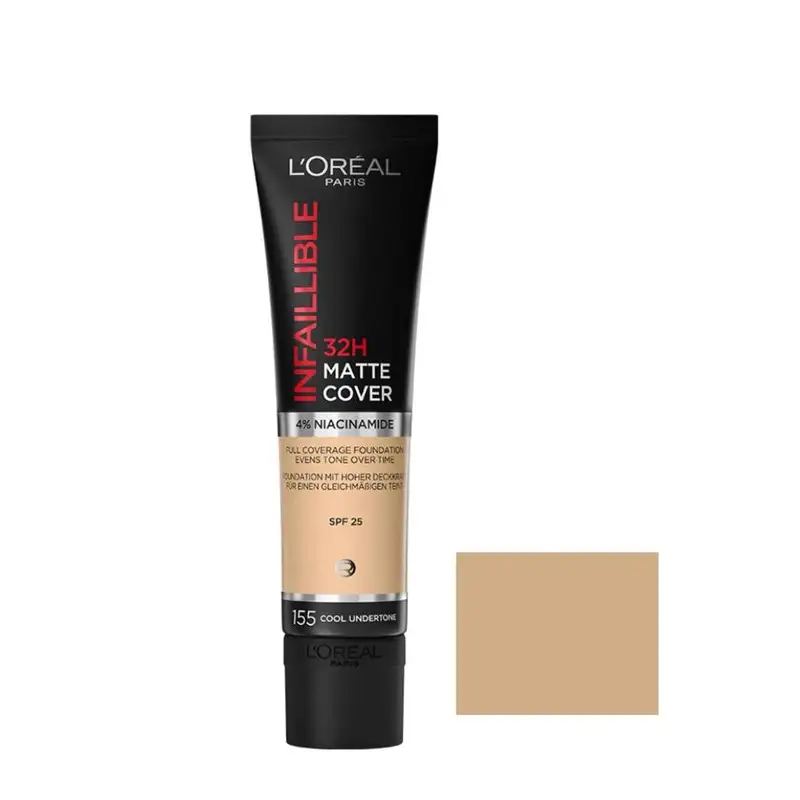 کرم پودر مایع Spf 25 لورآل مدل Matte Cover 32H شماره 155